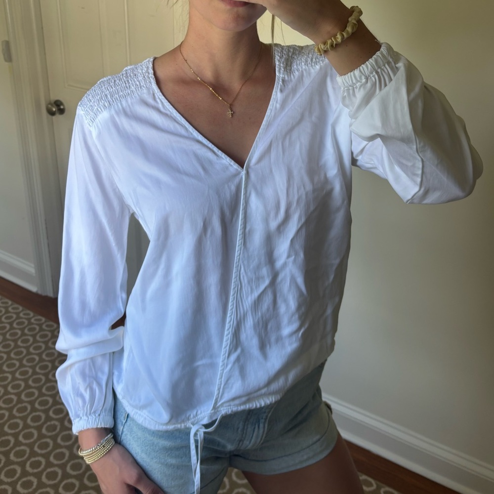 White V-Neck Blouse Top